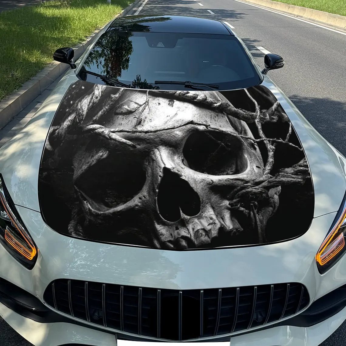 

Skull Car Hood Wrap-Durable,Waterproof,And UV-Resistant PVC Sticker For Trucks,SUV,And Boats With Easy Installation And Removabl