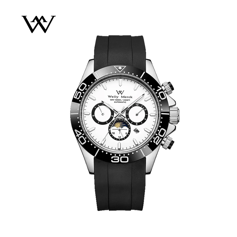 WM Watch Welly Merck Automatic Mechanical Watches Business Casual Stainless Steel Sapphire Men Moon Phase Lunar Watch Man