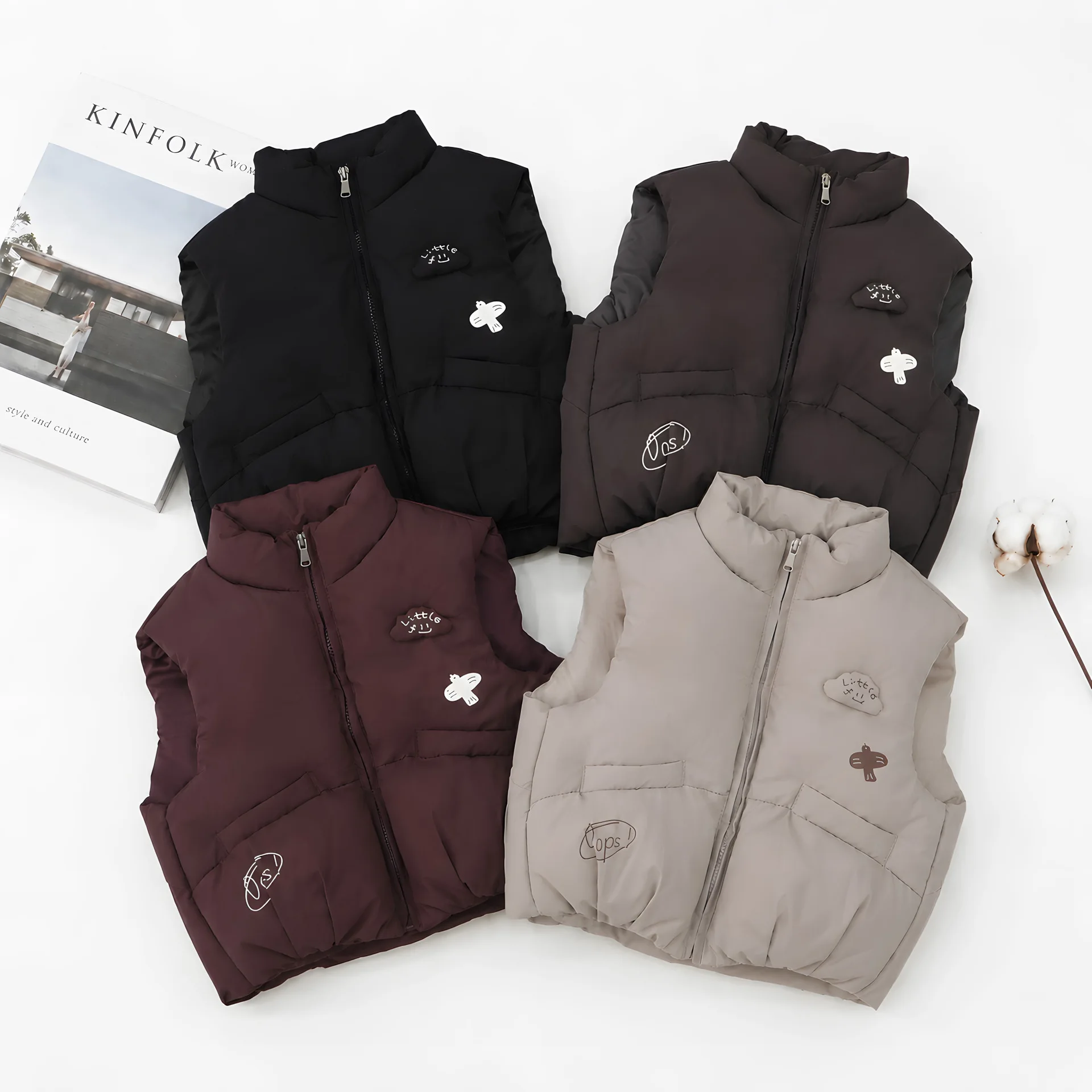 Waistcoat  Autumn and Winter New Childrens Clothing Korean Boys and Girls Fashion Thick Vertical Collar Cotton Waistcoat  789