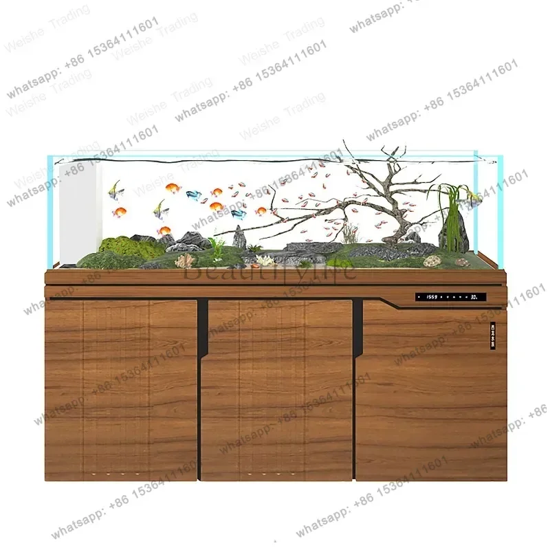 FG New Native Stream Aquarium: Large Ultra Clear Glass Fish Tank with Bottom Filter & Cabinet Eco Home Aquatic for Living Room J