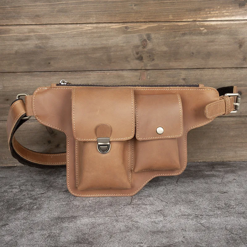 New model Leather men's bag, men's waist bag, crossbody bag, retro handmade fringed top-grain cowhide mobile phone bag
