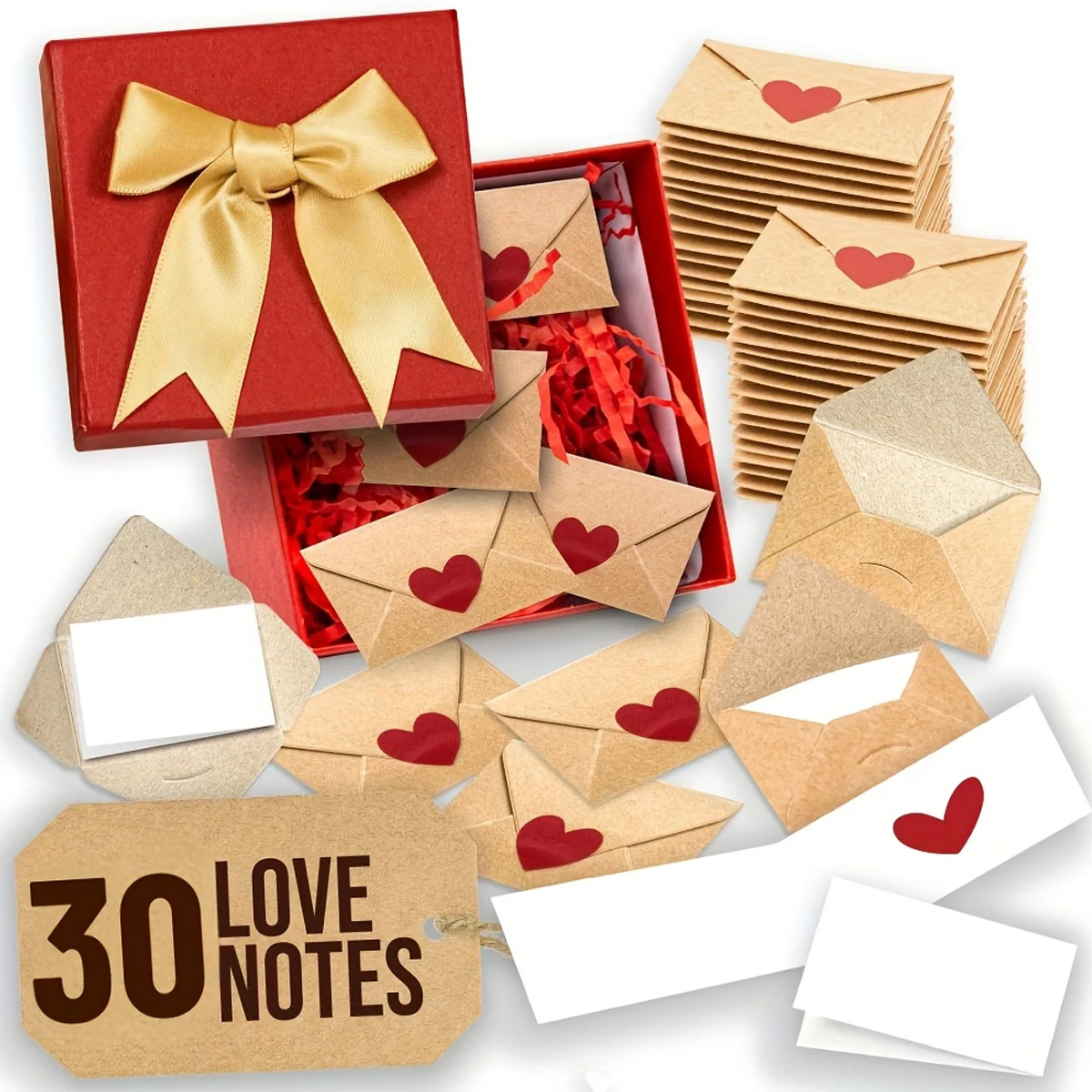30pcs Mini Envelopes with Heart Stickers Love Notes Cards for Weddings, Valentine's Day Romantic Gifts for Boyfriend, Girlfriend