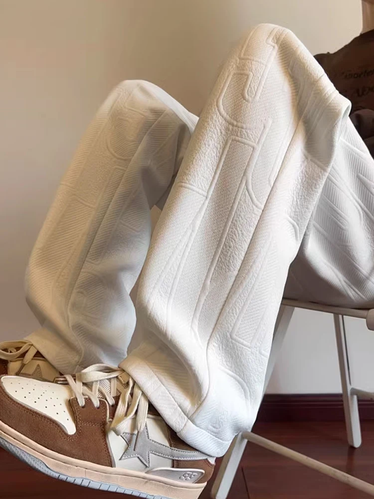 

Trendy Men's Casual Pants Summer Cleanfit American High Street Straight Leg Floor-Length Flowers Embroidery Slimming Leg Effect