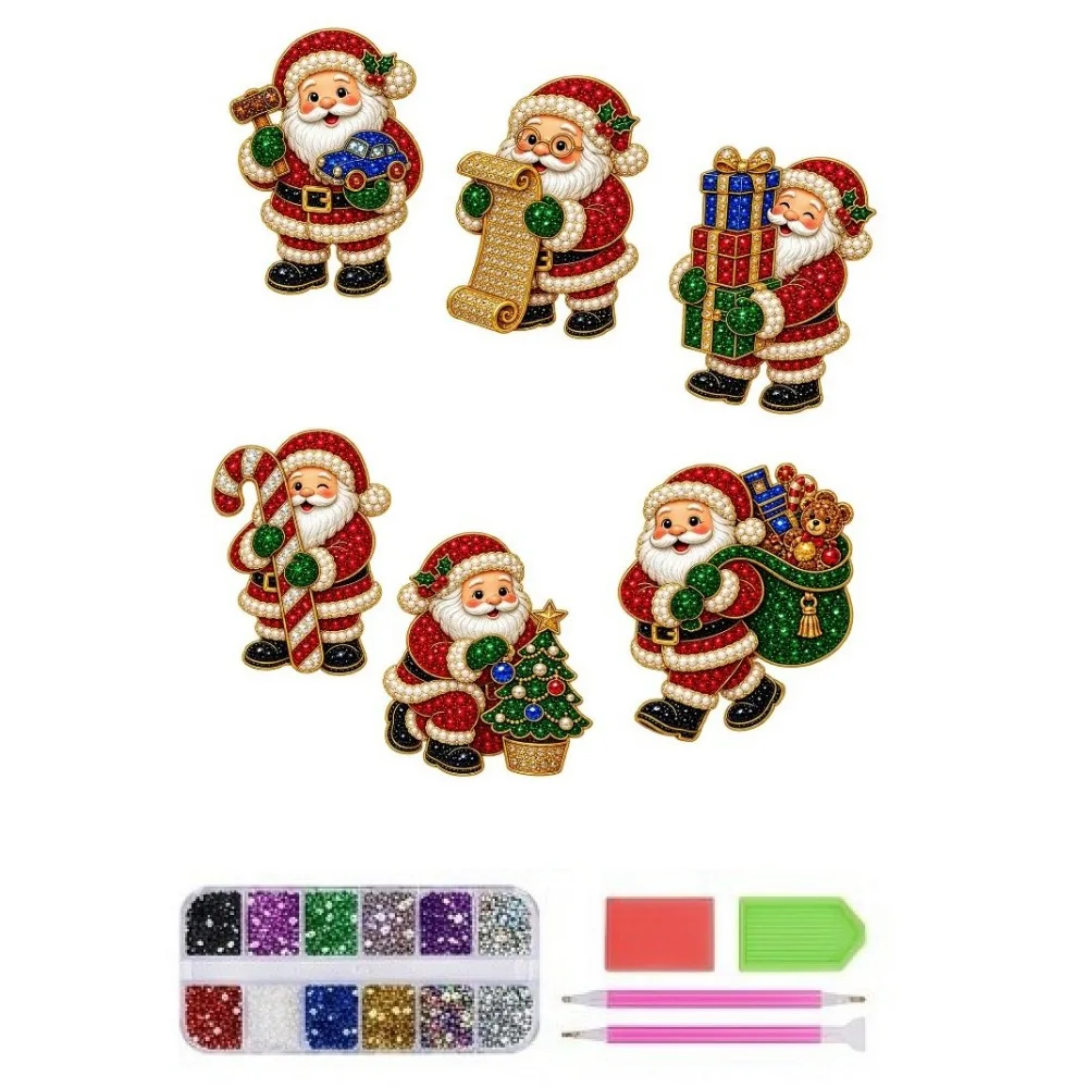 6PCS 3D Santa Claus Diamond Painting Fridge Magnet Acrylic Full Drill Diamond Diamond Painting Refrigerator Magnet