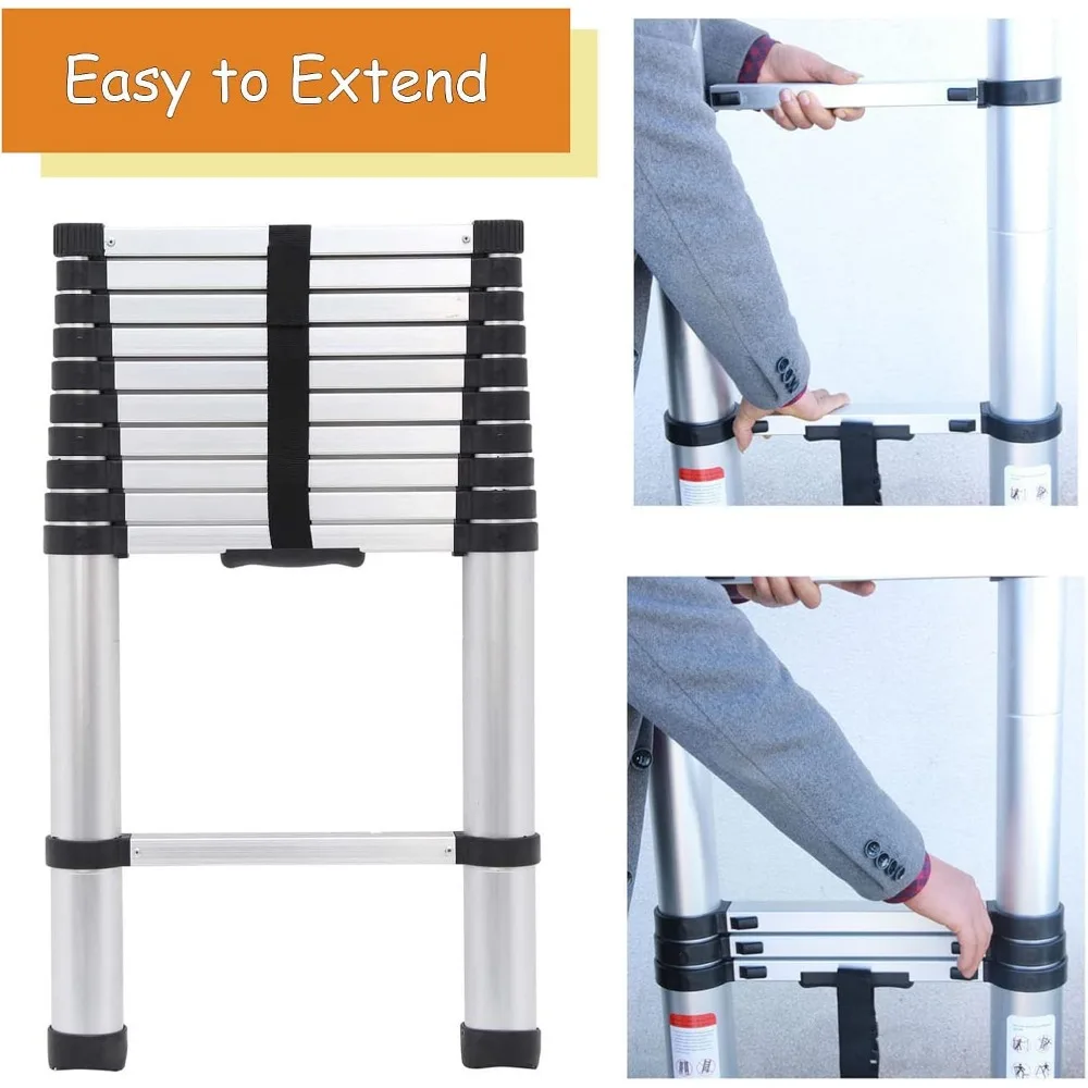 سلم تمديد متعدد الأغراض من الألومنيوم بطول 10.5 قدم/3.2 م، معتمد من EN131، سعة تحميل 330 رطل، تصميم محمول قابل للطي #4