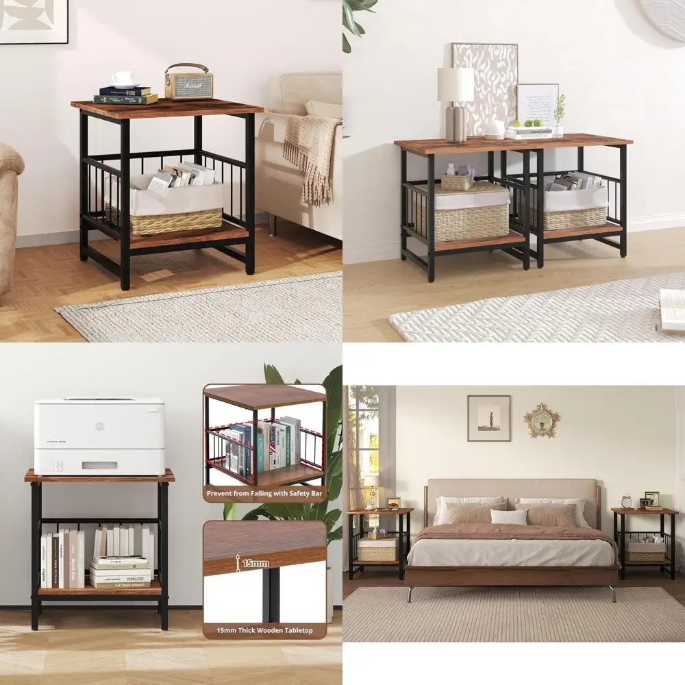 

Прикроватная тумбочка в индустриальном стиле, коричневая, 18 кв. футов, с открытой полкой, для спальни, общежития и кухни