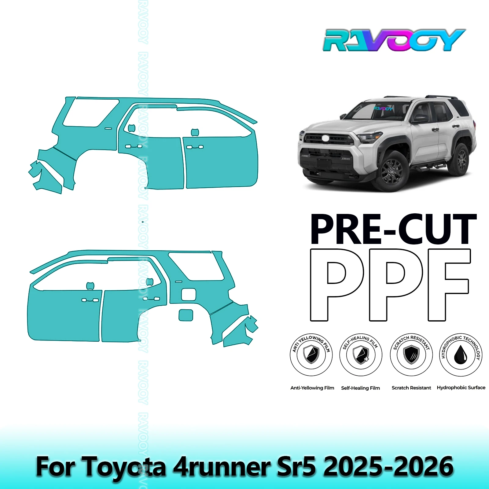 

For Toyota 4runner Sr5 2025-2026 8.5mil Clear Matte Pre-Cut PPF Door & A/B Pillar Kit TPU Paint Protection Film Set