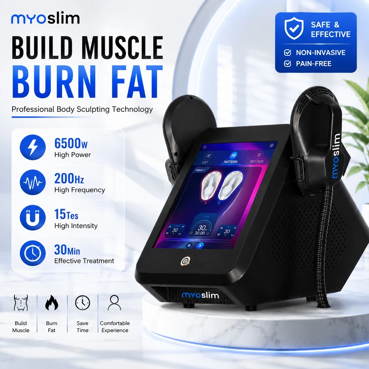 15Tesla 6500W MYOslim Professional Body Sculpting System 2/3/4/5 Handles Build Muscle Tone Buttocks Abdomen Non Invasive Salon