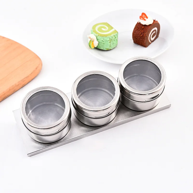 Magnetic Spice Jars With Wall Mounted Rack Stainless Steel Spice Tins Spice Seasoning Containers With Spice Label Salt Shaker