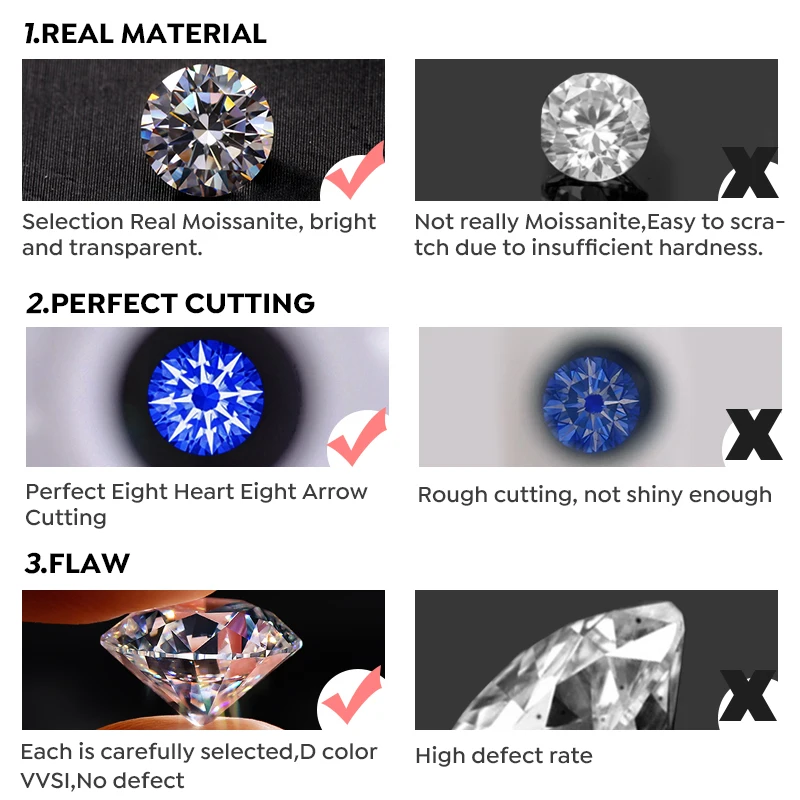 KNB Real 0.5-1ct Moissanite Diamond Round Stud Earrings for Women 925 Sterling Silver Wedding Earring Luxury Fine Jewelry Gifts