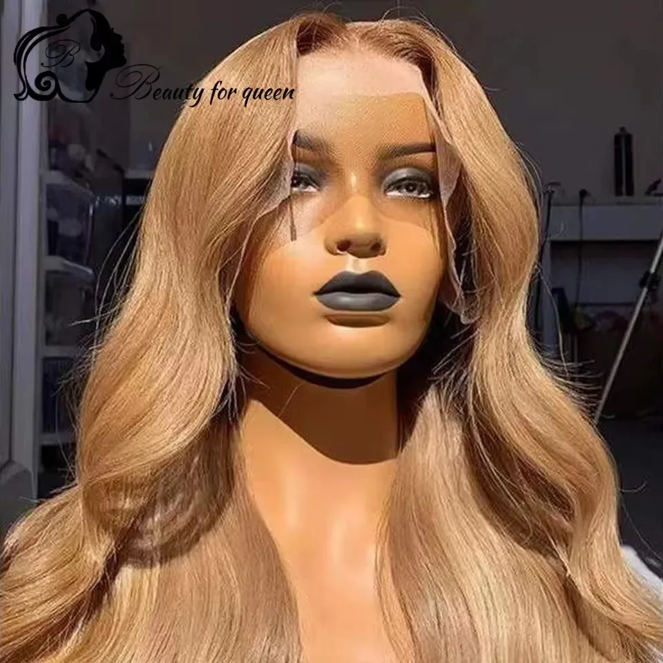 Wig Rambut Asli Cokelat Muda 13x4 Transparan Lace Front 100%  Kepadatan 180% Memakai Wig Untuk Mengembalikan Kecerahan Awet Muda Cosplay HD