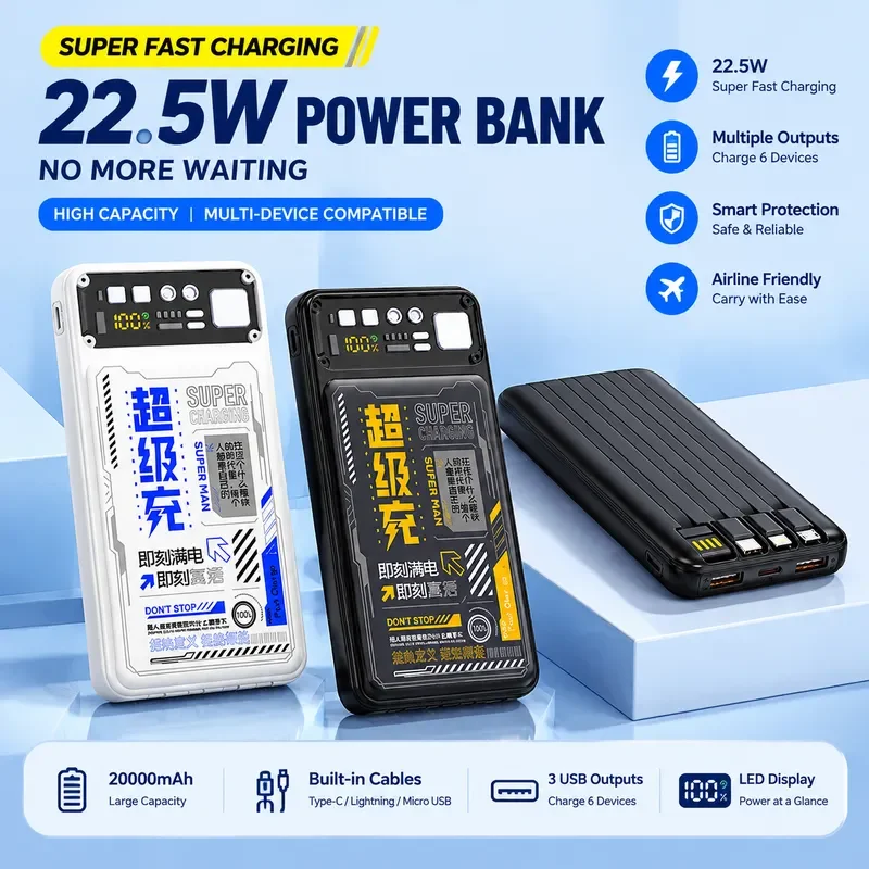 New Transparent Mecha Power Bank Fast Charging 20000mAh Large Capacity Small Portable Mobile Power for Wholesale