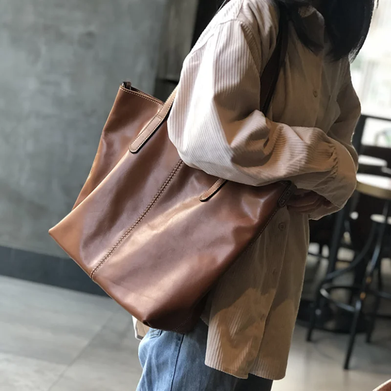 2024 New  Genuine Shoulder bag women\'s autumn and winter large capacity bag messenger women\'s leather top layer cowhide tote bag