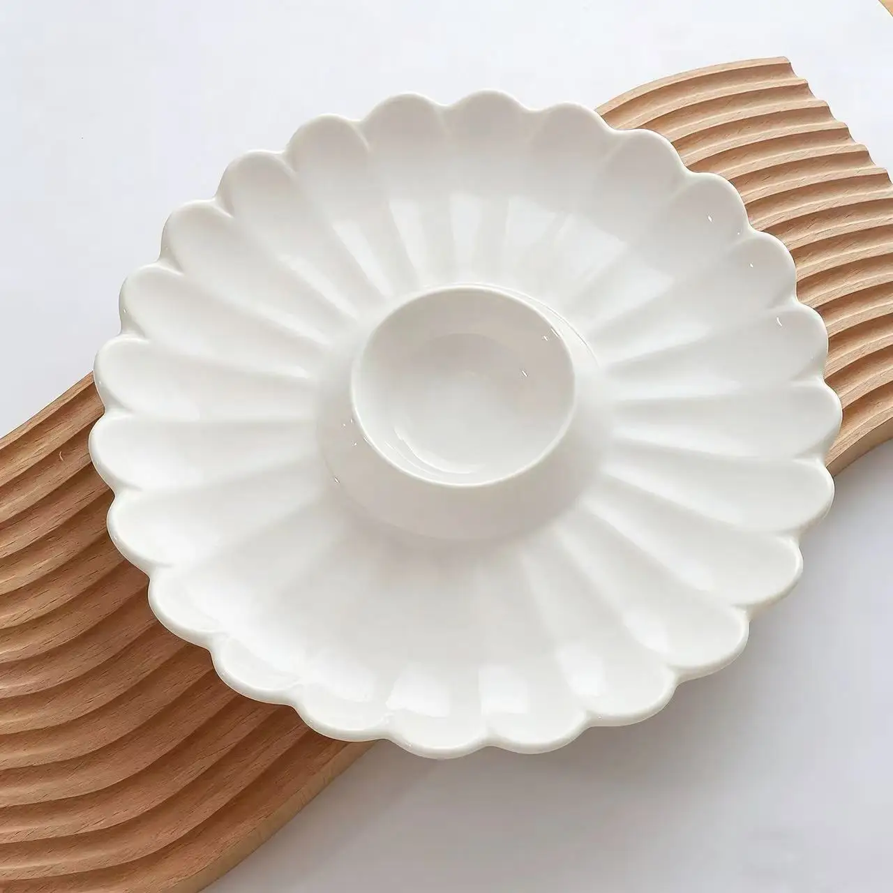 

Zml floral ceramic plate with sauce dish - creative plate dessert plate