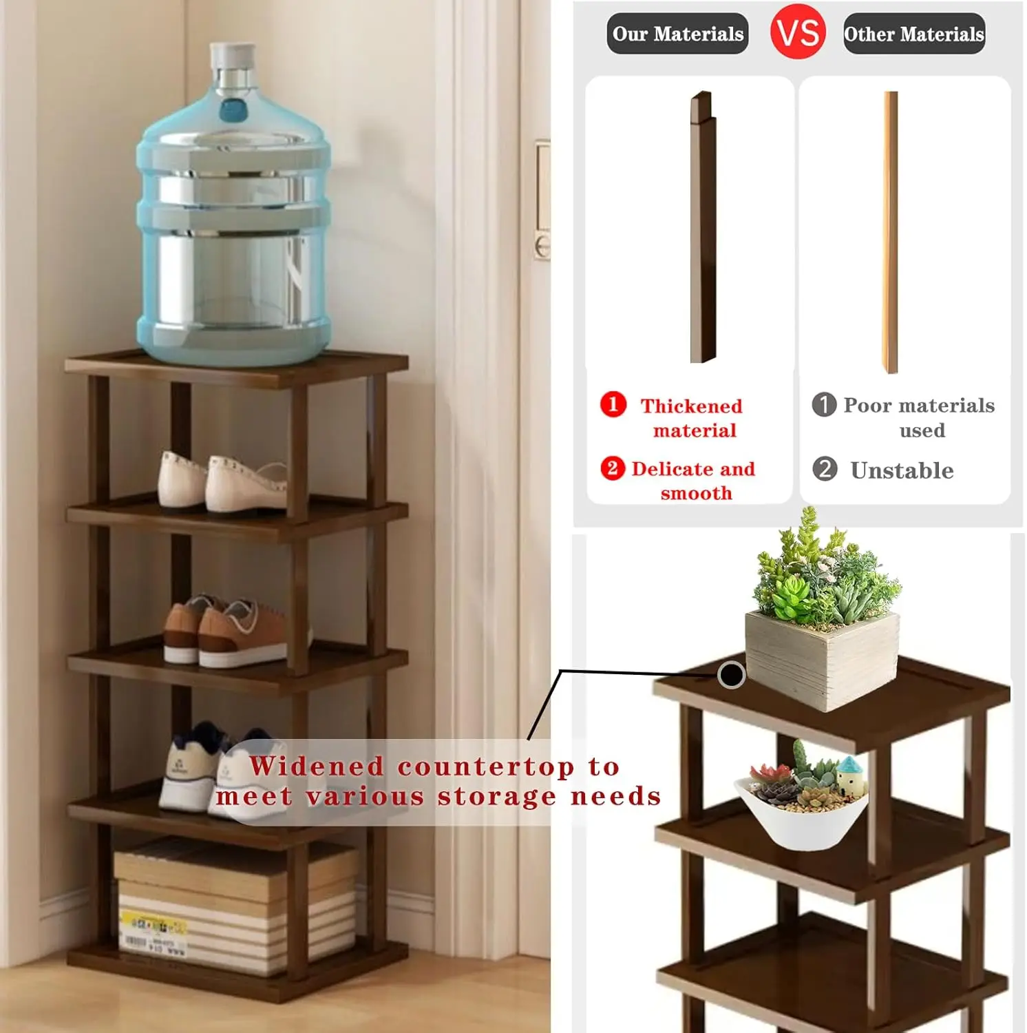 Scarpiera verticale - Scarpiera alta e stretta per piccoli spazi, scaffale per scarpe in bambù a 5 livelli per ingresso, armadio, angolo, porta