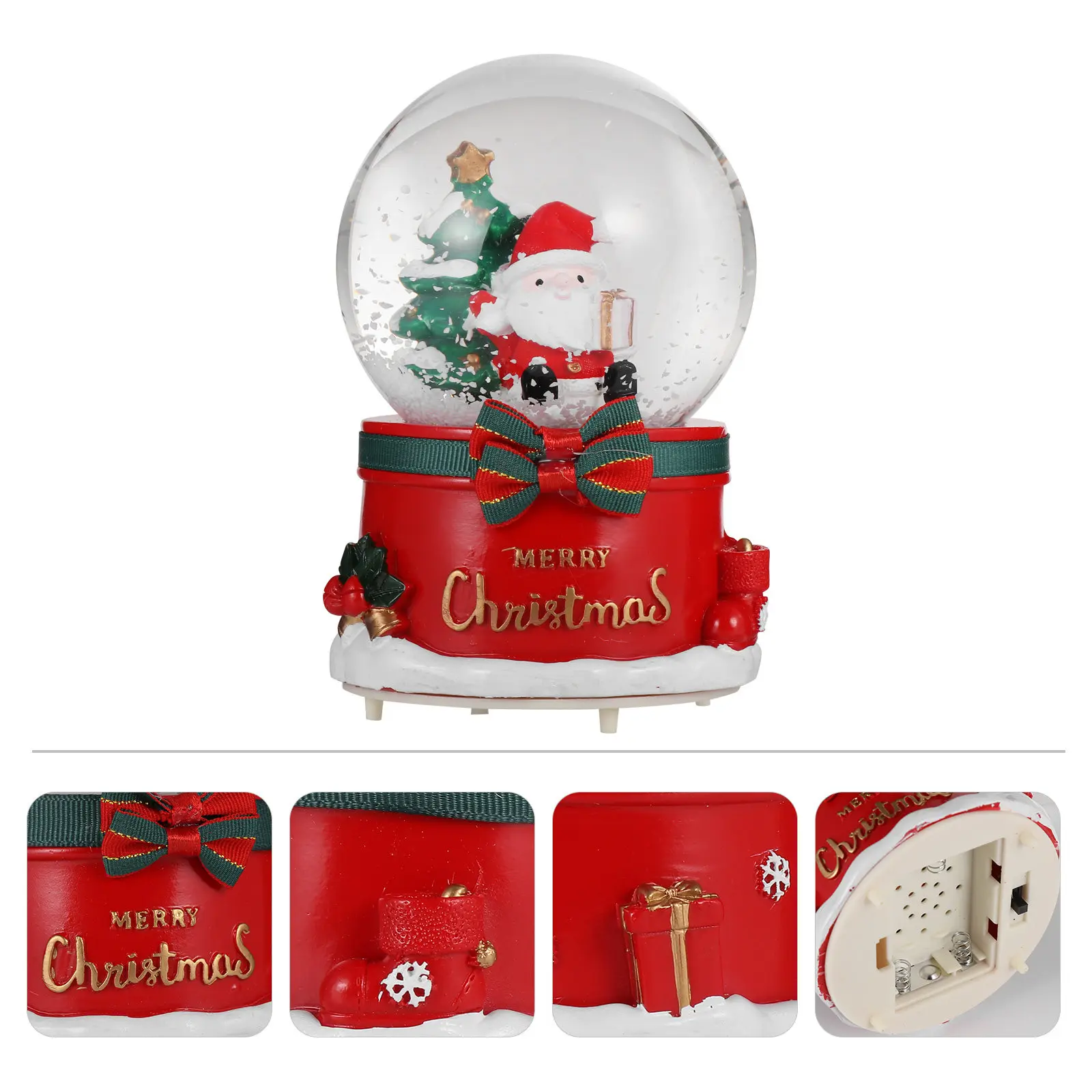 

Рождественская музыкальная шкатулка с Санта-Клаусом и хрустальным шаром, ручная работа, праздничное украшение, сверкающие снежинки, светодиодная подсветка, новогодний декор для дома, подарок