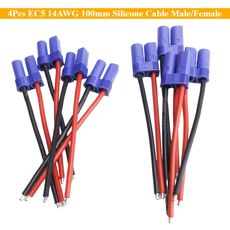 4Pcs EC5 14AWG 100mm Silicone Cable Male/Female Plug Jack Pigtail Wire Connector Adapter for RC Lipo Battery Toys Expand DIY