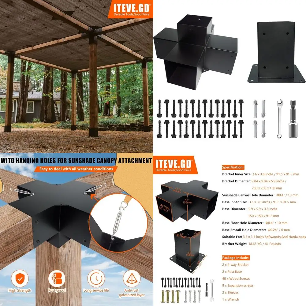 

Комплект повышенной деревянной подставки для перголы и беседки — анкер для стойки 4x4, черный порошковое покрытие, внутренний размер 3,5x3,5