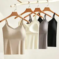 Débardeur long femme tendance à col en V, dos élégant, avec soutien-gorge intégré et bonnets fixes, pour l'été, à porter seul ou en sous-vêtement 1