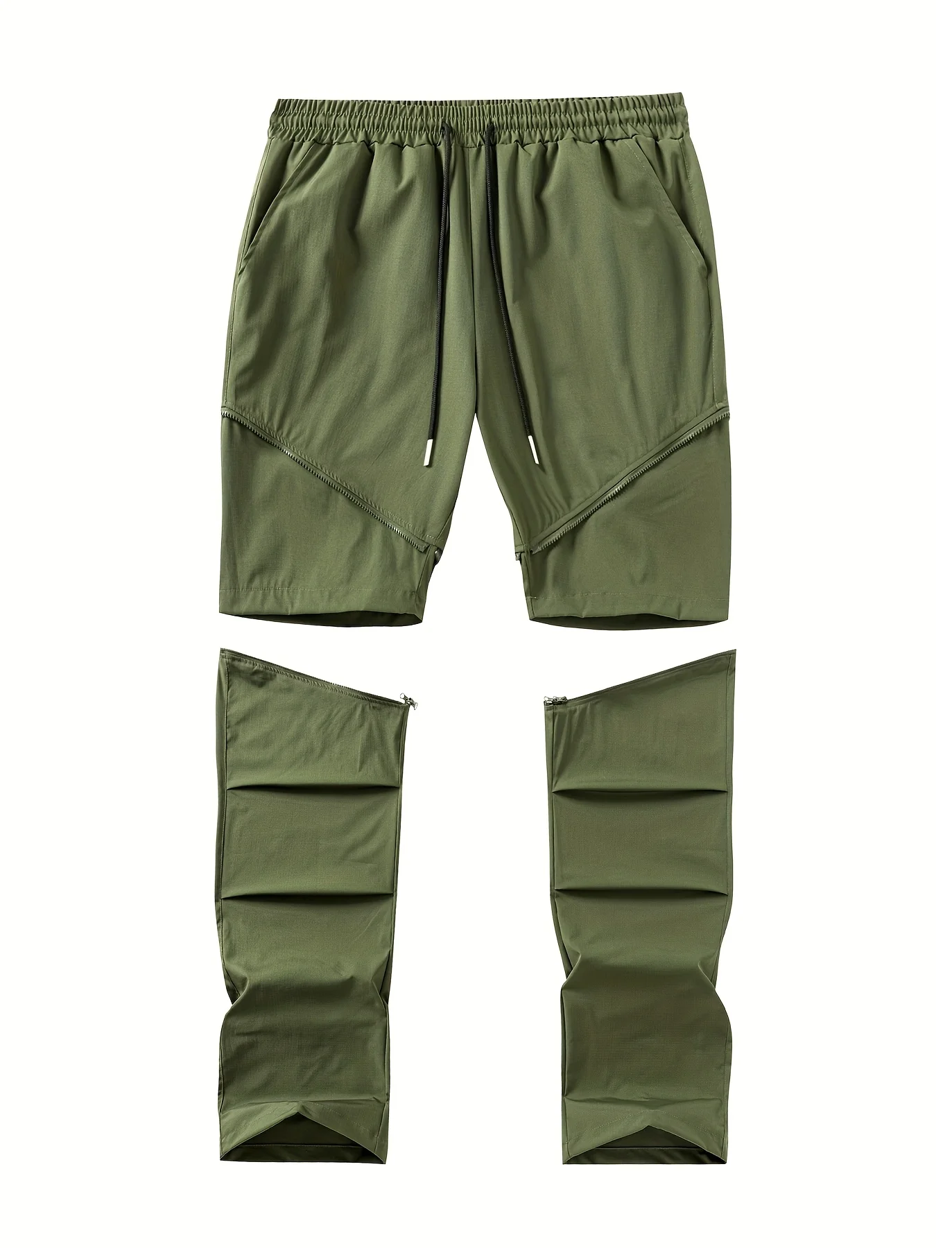 بنطال عمل سروال قصير قابل للتحويل للرجال بخصر مطاطي بلون سادة للرياضات الخارجية وملابس غير رسمية مناسبة لجميع المواسم
