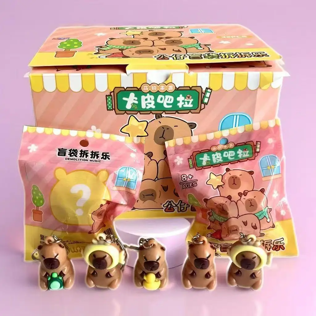 32Pcs/Box Capybara Keychain Kawaii Hang On Bag Accessories Anime Figures Keychains birthday gift