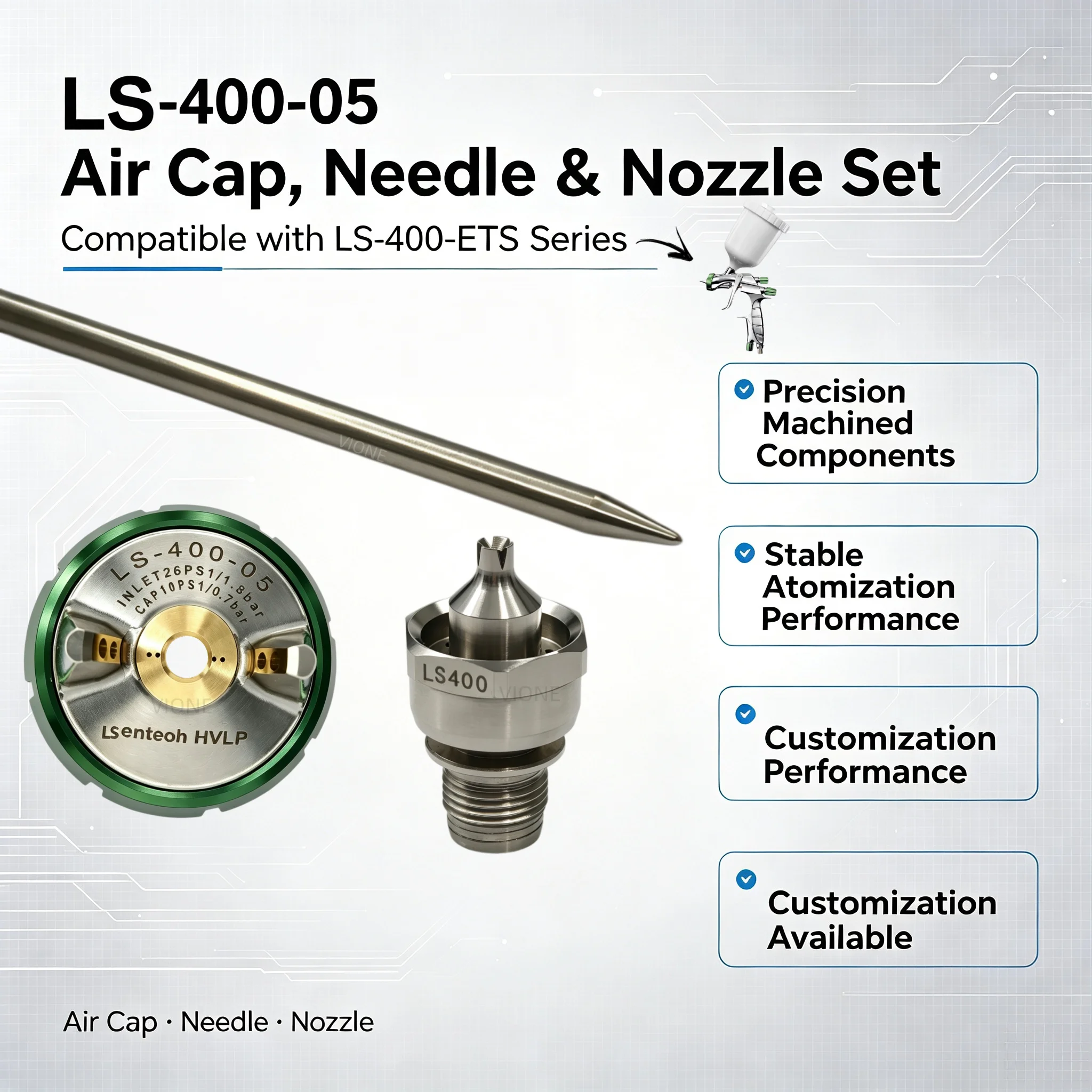 Automotive Refinishing LS-400-05 Air Cap, Needle & Nozzle Set Compatible with the LS-400-ETS Series Japan Replacement
