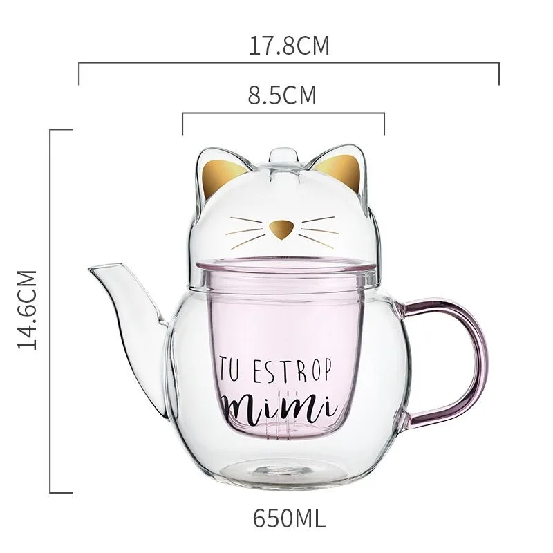 Pink Cat Teapot High Temperature Resistant Glass Tea Kettle Cute Teapot Mug English Style Tea Set