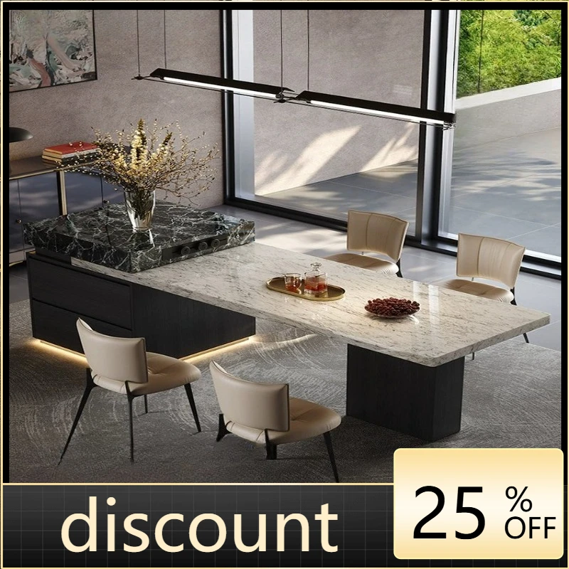 

LH high-end natural luxury stone island dining table integrated retractable home guide table