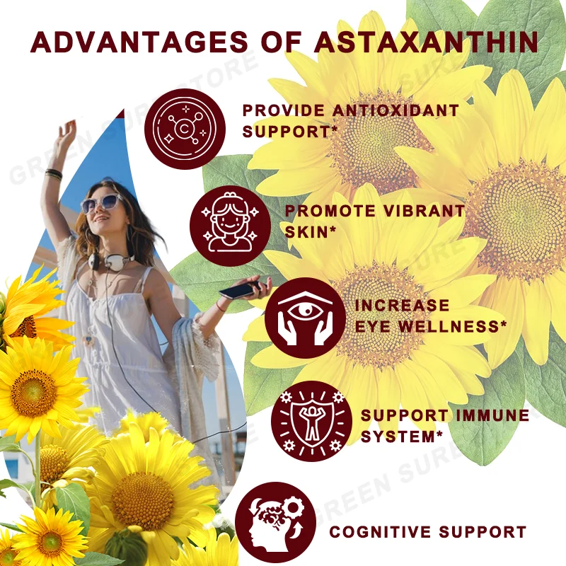 24 MG Liposomal Astaxanthin Capsule - Relieve Eye Fatigue, Improve Sensitive Skin, Restore Muscle Function, Enhance Immunity
