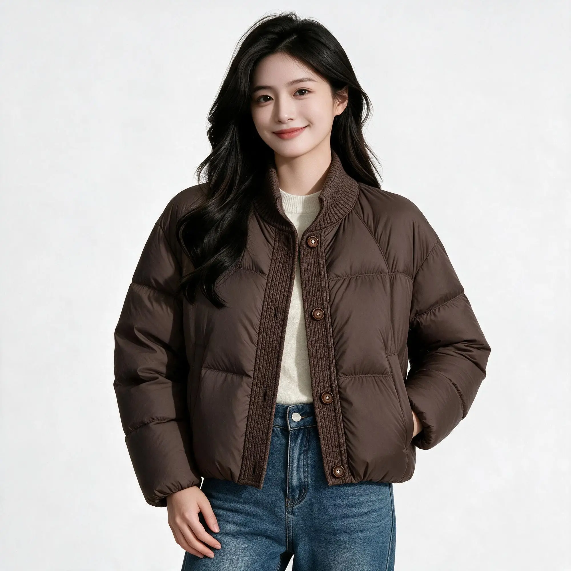 2027 New Korean Simple Down Jacket Women Parkas Stand Collar Winter Cotton-padded Coat Ladies Warm Outwear Short Bread Overcoat