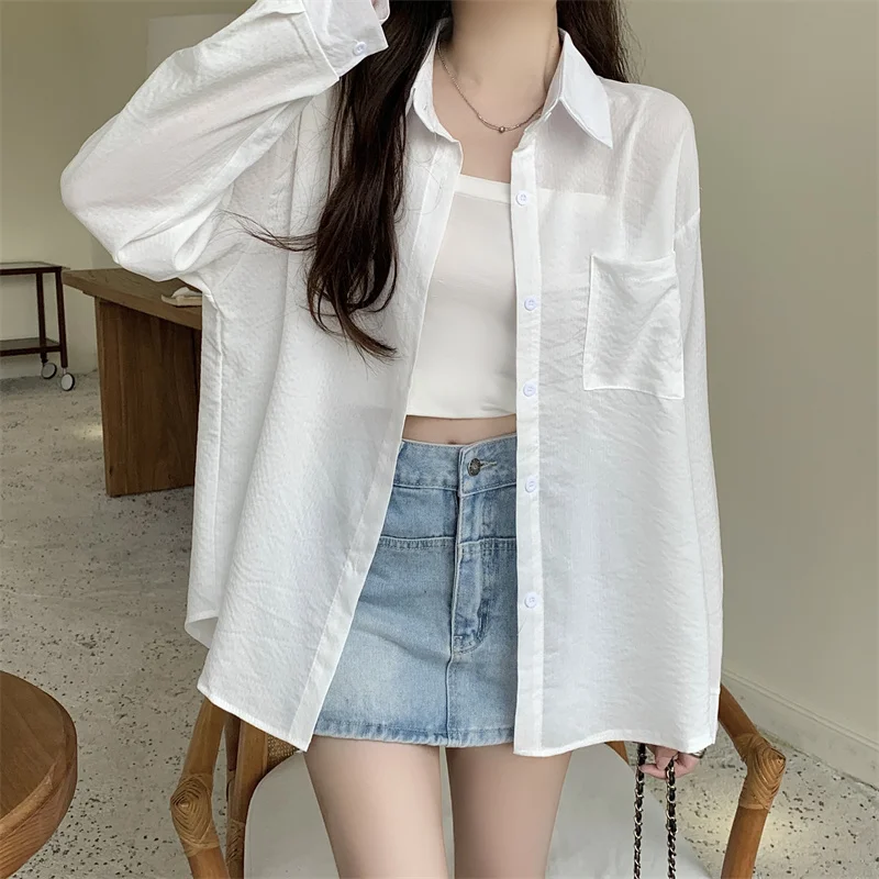 Pin Striped Oversized Shirt for Women Long Sleeve Collared Side Pocket Button Up Boyfriend Shirt Teenage Girl Basic Outfit