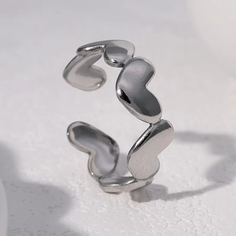 Vintage Smooth Love Ring Woman Jewelry Stainless Steel Geometric Opening Rings Couples Gift Items Кольцо Женское