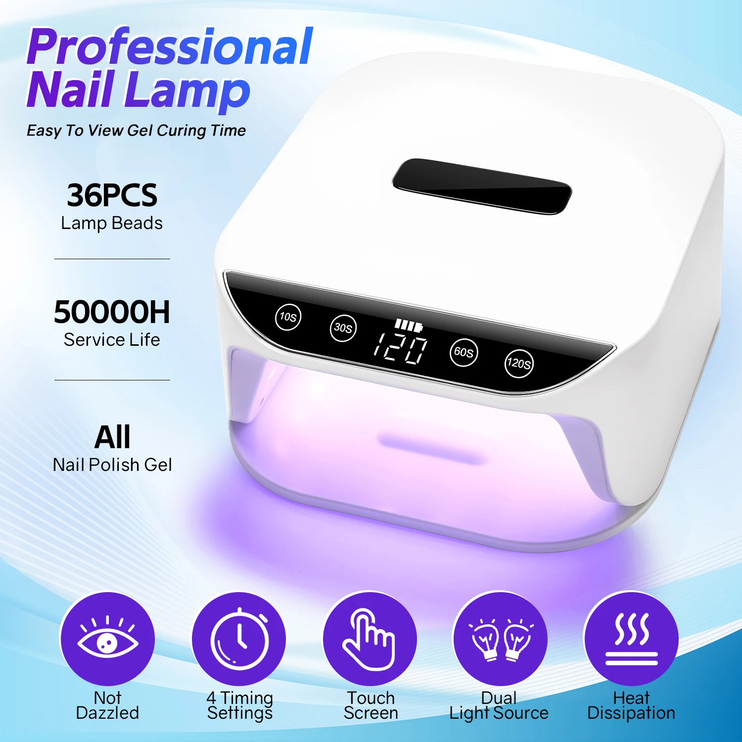 168W UV LED Nail Lamp With LCD Display 36LEDS Rechargeable Nail Dryer For Curing All Gel Nail Polish Home Manicure Salon Use