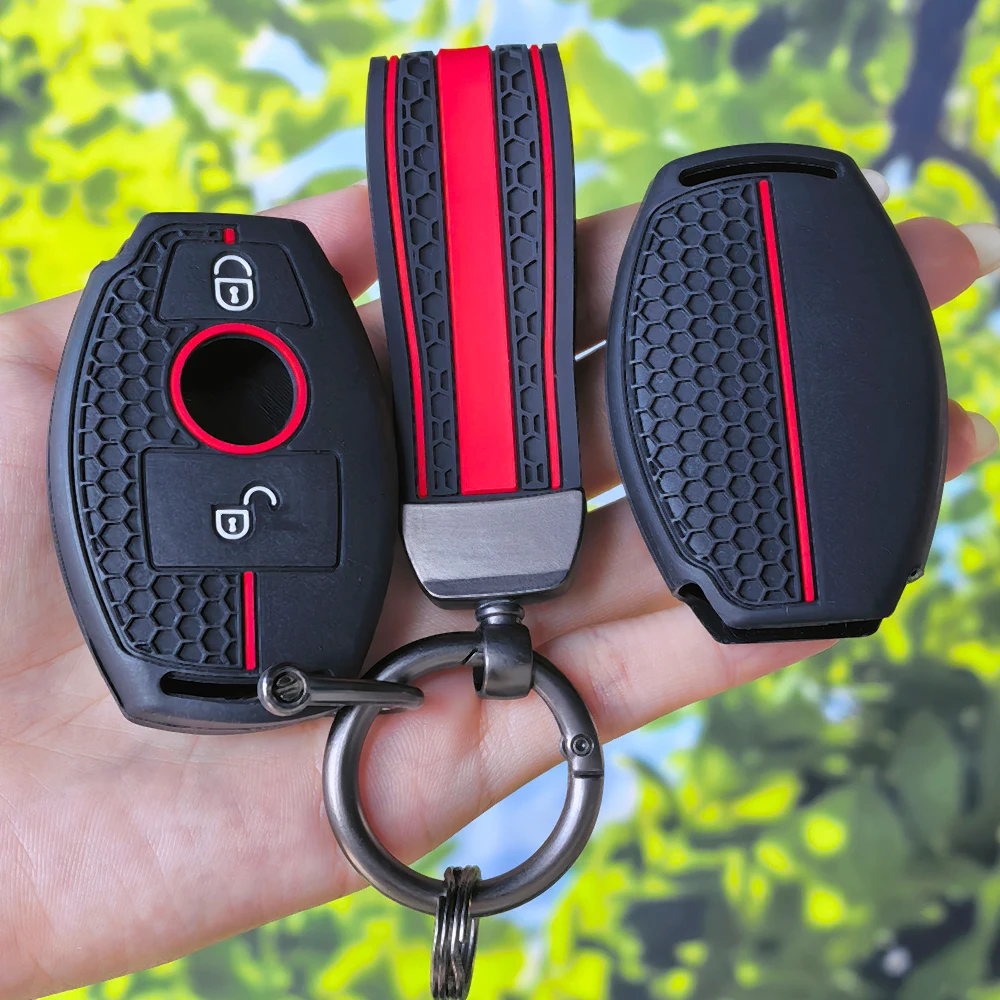 Tough 2‑Buttons Silicone With Keychain For Mercedes Benz W251 W463 W205 W176 W213 W204 W212 W177 GLK GLC CLA AMG A B R C E S G