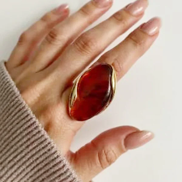 Stainless Steel Color Resin Geometric Shape Rings 18K Gold Plated Fashion Daily Jewelry Ring for Women Wedding Party Gifts