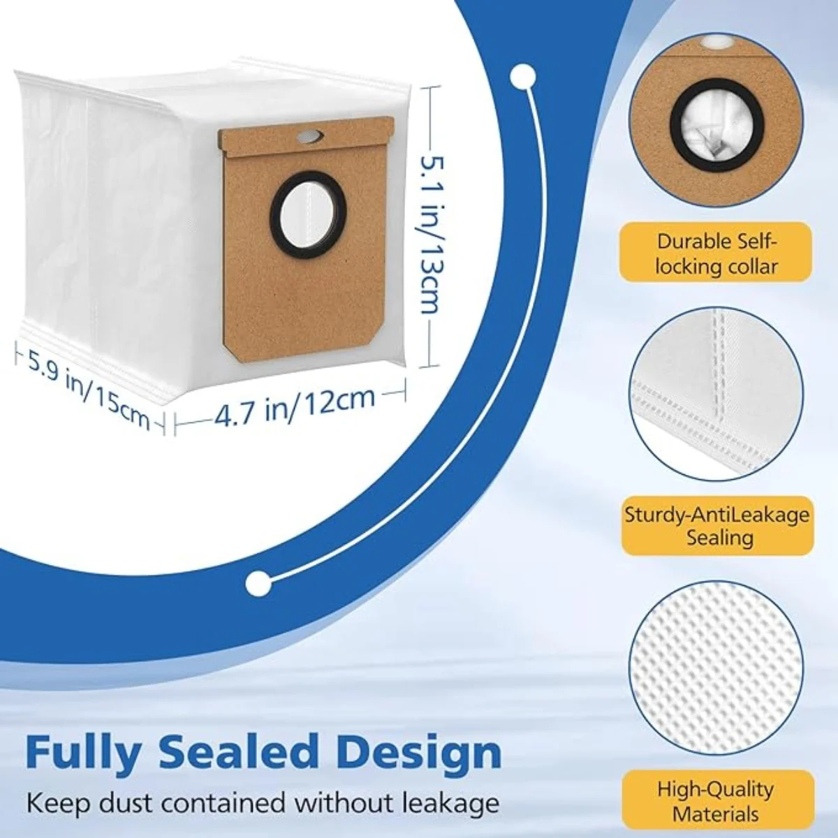 أكياس غبار كبيرة سعة 2.5 لتر مناسبة للمكنسة الكهربائية الروبوتية Eufy L50 SES L60 SES مع محطة فارغة ذاتية، أكياس لهاير H9+، منظف منزلي كونجا