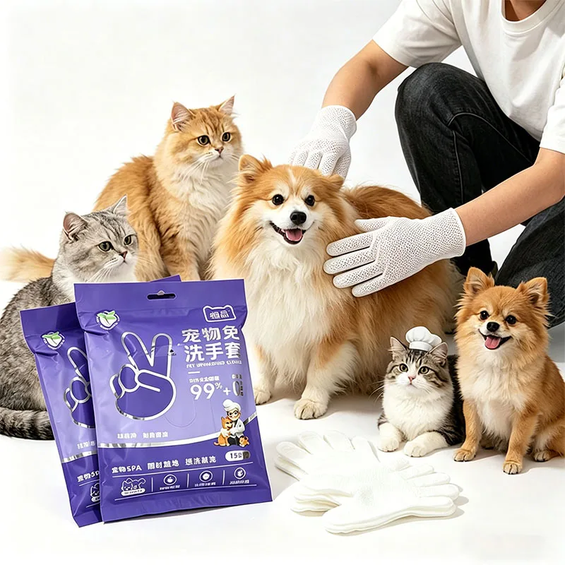 Pet disposable gloves, cat and dog specific cleaning wipes, disposable SPA, anytime, anywhere cat grooming tool, cleaning gloves