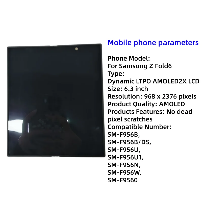 Used Refurbished AMOLED For Samsung Z Fold 6 5G Internal screen Main LCD Screen Large Screen Touch Screen Digitizer  With Frame