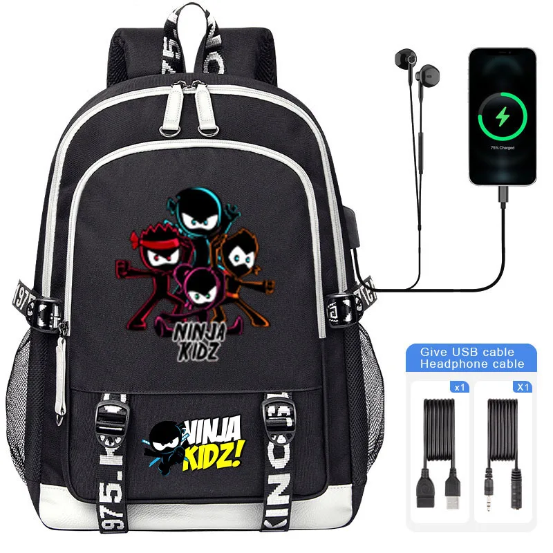 Mochila de dibujos animados Ninja Kidz para niño y niña, bolso escolar de gran capacidad para libros, bolso de hombro para ordenador portátil con USB, alta calidad