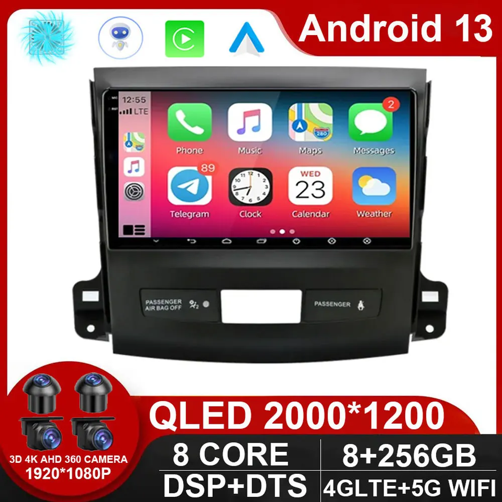 

9" Android 13 Car Radio Multimidia Player For Mitsubishi Outlander Xl 2 2005 - 2012 For Citroen C-Crosser 2007-2013 NO 2din