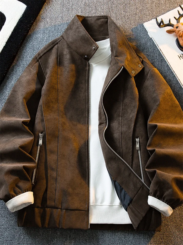 

High-End American Retro Suede Jaet Men's 2025 Autumn Winter Faion Brand Motorcycle Clothing Stand Collar Jaet