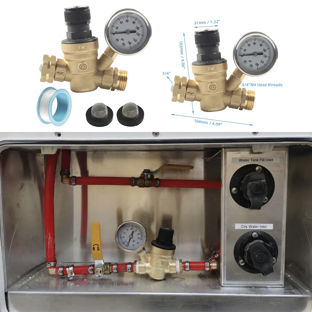 

1 Pc Brass RV Water Pressure Regulator Valve 3/4" Fittings Threaded Adjustable 160 PSI RV Motorhomes Campers Parts