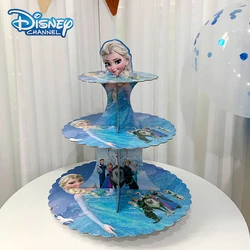 Disney-soporte para pastel de Frozen, suministros de cumpleaños para niños, plato de postre para cupcakes, adorno de dibujos animados, regalo para pasteles, Elsa y Anna