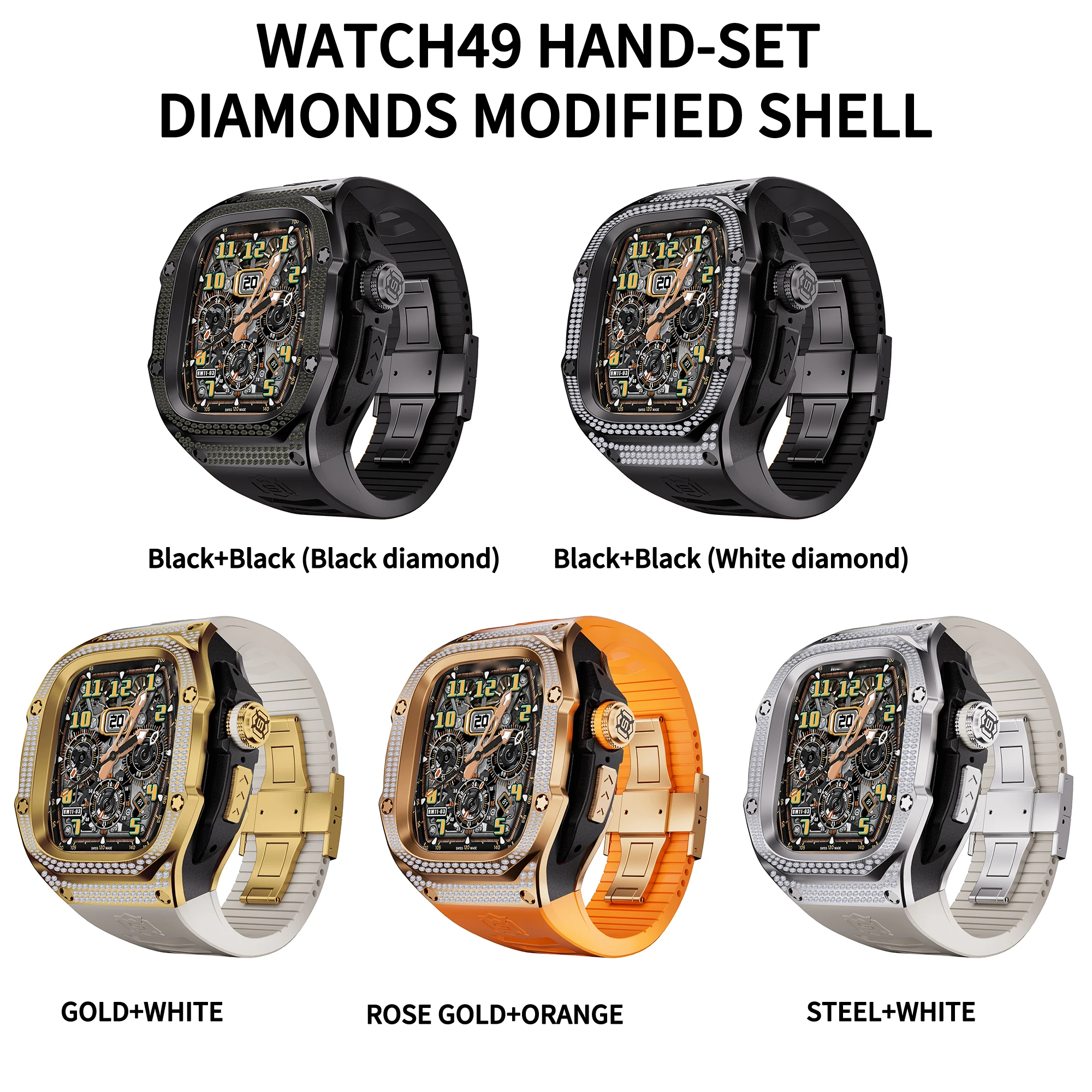 Роскошный новый дизайн, комплект бизнес-модов, чехол из нержавеющей стали с бриллиантами и силиконовым ремешком для Apple Watch Ultra 2, 49 мм, ремешок