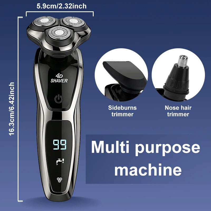 Men's Three-Blade Electric Shaver, USB Charging, Can Choose to Add, Nose Hair Device, and Sideburns Knife