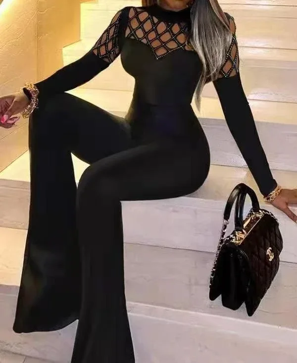 

Tight Women's Jumpsuit Spring 2024 New Streetwear Fashion Elegant Splicing Sexy High Waist Long Sleeves Jump Suits for Female