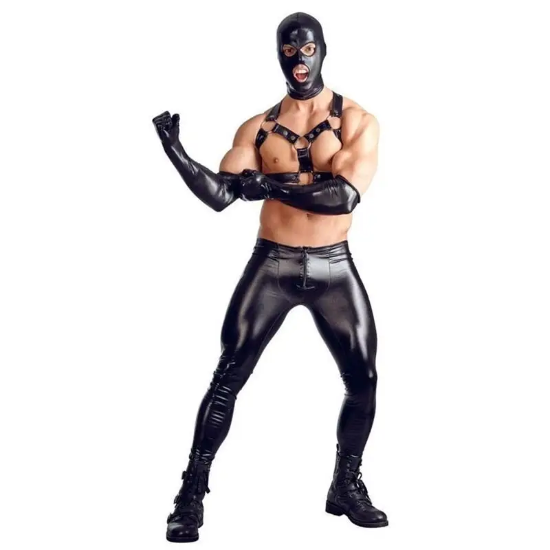 Men Black PU Leather Pants  Long  Sexy Underwear