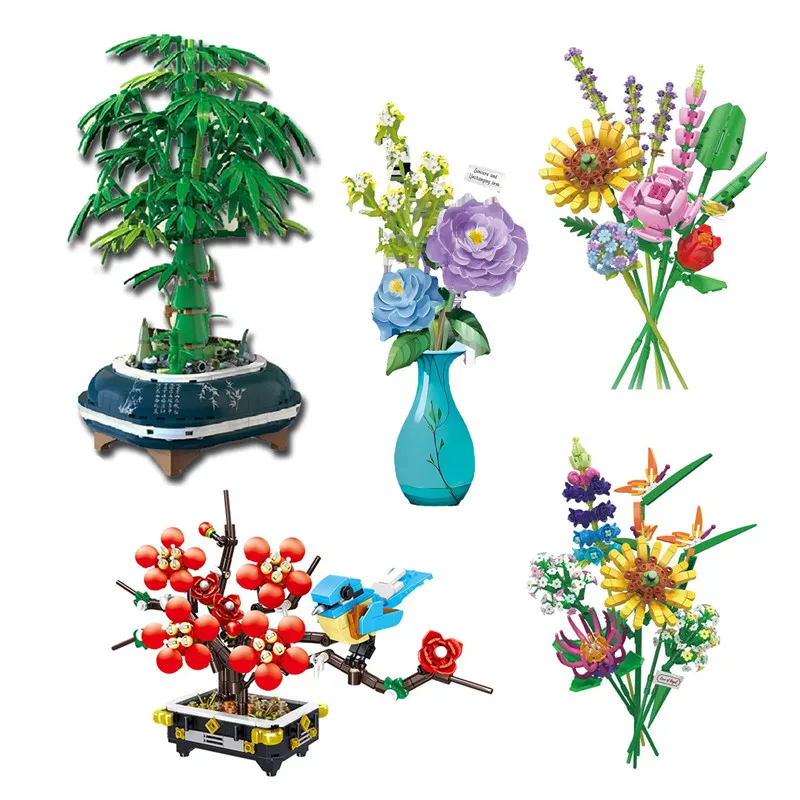 

DIY Flowers Blocks Beautiful Building Bricks ZHEGAO Assembly Toys Plant Bamboo Adult Juguetes New Year Gift Present Mother's Day