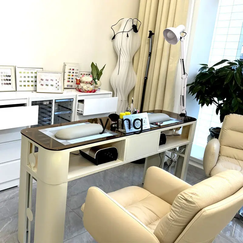 

LMM manicure table and chair set customer sedentary comfortable backrest home light luxury bedroom makeup chair