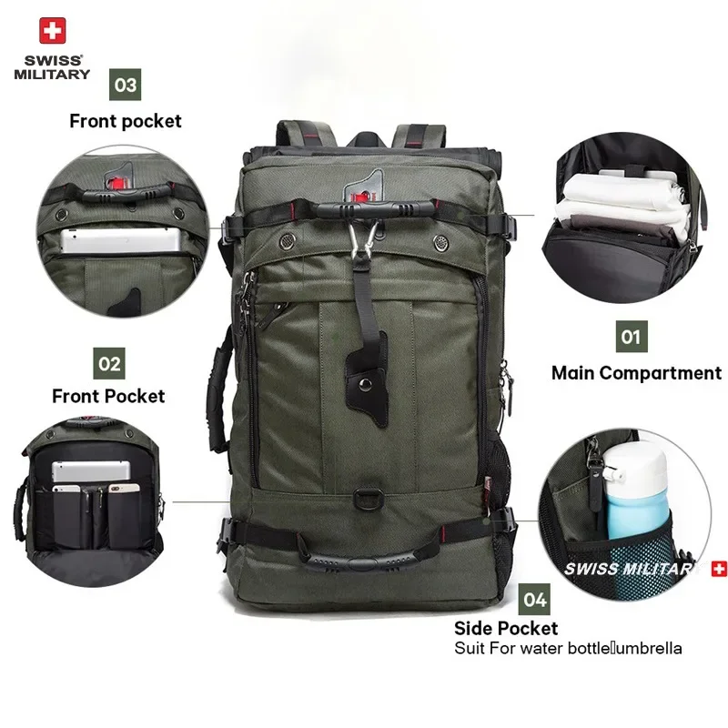 SWISS MILITARY Men Hiking Backpacks 40L/50L/60L Business Travel Backpack Outdoors Laptop Backpack Multifunctional Luggage Bag